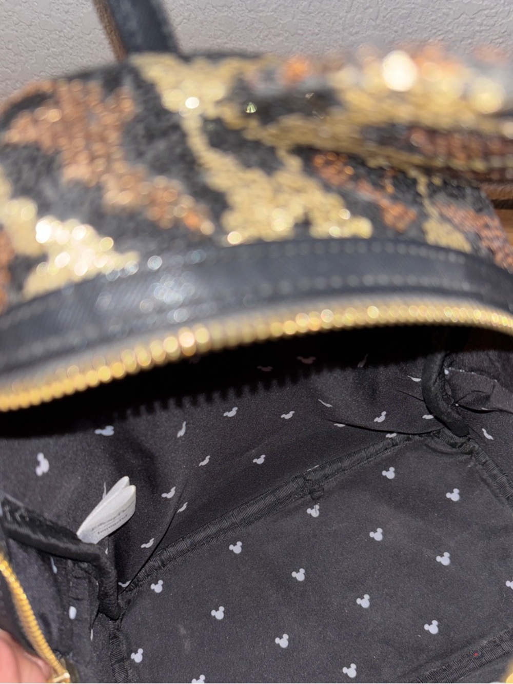 Disney Parks x Loungefly Black & Gold Sequin Leopard Mini Backpack - Picture 4 of 4